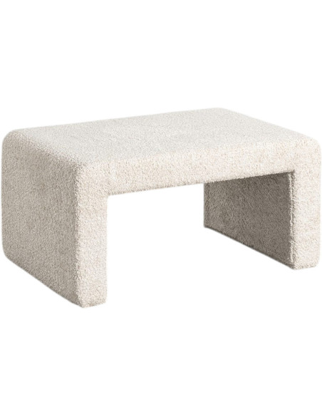 Grand Pouf moderne chic bouclette Rectangulaire 1 place 90 cm Tissu Blanc crème Bouclé Bois MDF Monoa