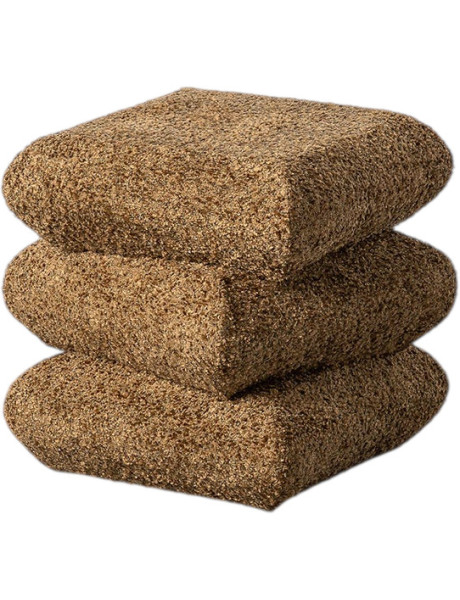 Pouf carré Stacka 42 cm en tissu bouclé jaune ocre