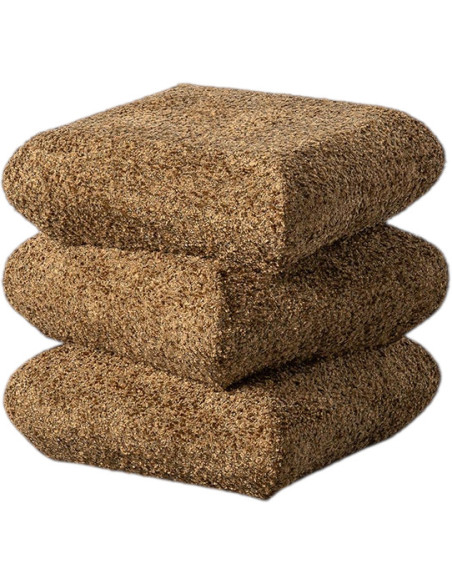 Pouf carré Stacka 42 cm en tissu bouclé jaune ocre