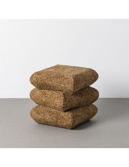 Pouf carré Stacka 42 cm en tissu bouclé jaune ocre