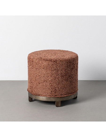 Pouf pivotant moderne chic bouclette Rond 50 cm Tissu Terracotta Bouclé Bois MDF Marron foncé Loopa
