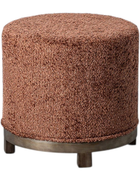 Pouf pivotant moderne chic bouclette Rond 50 cm Tissu Terracotta Bouclé Bois MDF Marron foncé Loopa