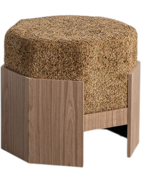 Pouf design chic bouclette Hexagonal 50 cm Tissu Jaune ocre Bouclé Bois MDF Naturel Blocca