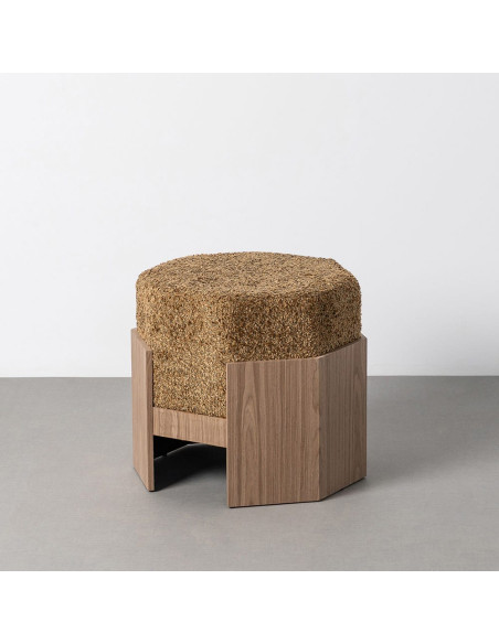 Pouf design chic bouclette Hexagonal 50 cm Tissu Jaune ocre Bouclé Bois MDF Naturel Blocca