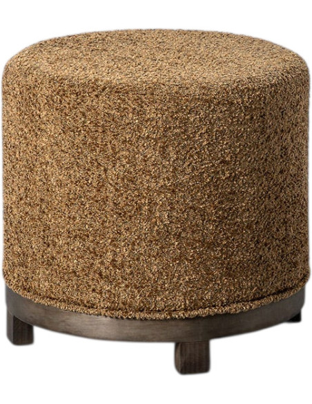 Pouf pivotant moderne chic bouclette Rond 50 cm Tissu Jaune ocre Bouclé Bois MDF Marron foncé Loopa