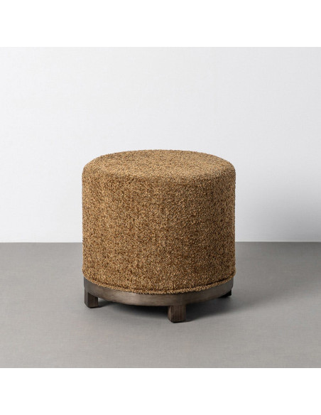 Pouf pivotant moderne chic bouclette Rond 50 cm Tissu Jaune ocre Bouclé Bois MDF Marron foncé Loopa