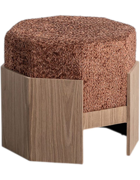 Pouf design chic bouclette Hexagonal 50 cm Tissu Terracotta Bouclé Bois MDF Naturel Blocca
