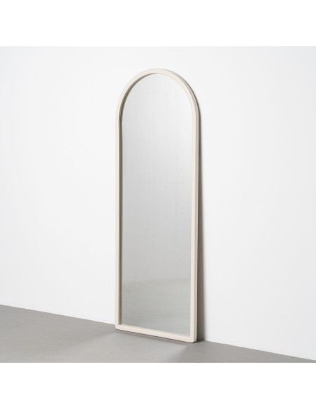 Grand Miroir mural arrondi Arche 60x160 Bois de paulonwnia Blanc cassé Arkhéo