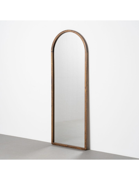 Grand Miroir mural arrondi Arche 60x160 Bois de paulonwnia Marron foncé Arkhéo