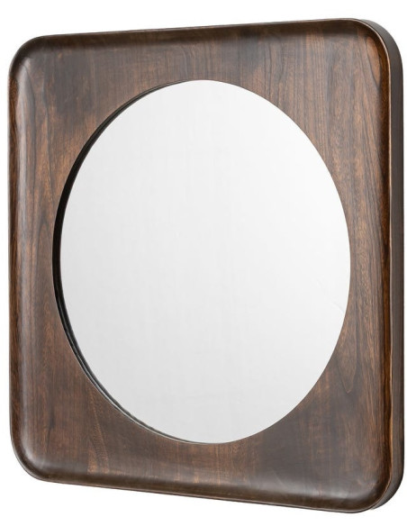 Miroir mural Halo 80x80 cm en bois de noyer marron foncé