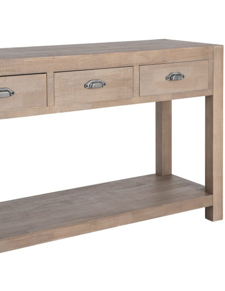 Console Maison de campagne chic Rectangulaire 3 tiroirs 1 étagère 135 cm Bois de pin Naturel Cottage