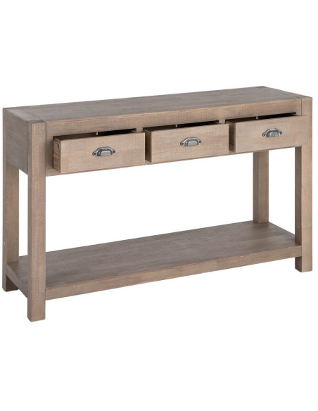 Console Maison de campagne chic Rectangulaire 3 tiroirs 1 étagère 135 cm Bois de pin Naturel Cottage