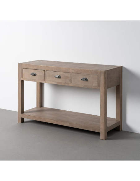 Console Maison de campagne chic Rectangulaire 3 tiroirs 1 étagère 135 cm Bois de pin Naturel Cottage