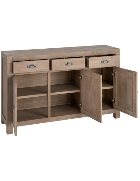 Buffet Maison de campagne chic Bas 3 portes 3 tiroirs 140 cm Bois de pin Naturel Cottage