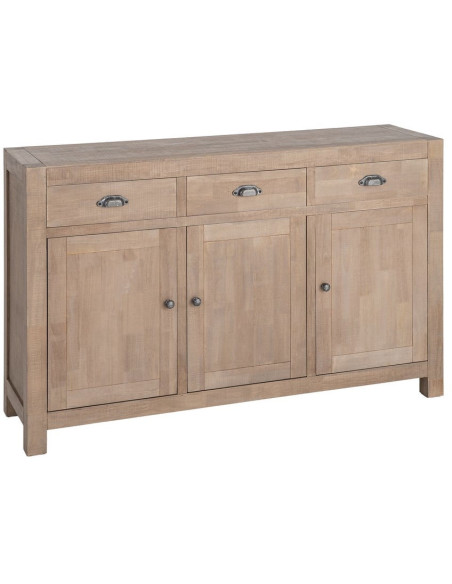 Buffet Maison de campagne chic Bas 3 portes 3 tiroirs 140 cm Bois de pin Naturel Cottage