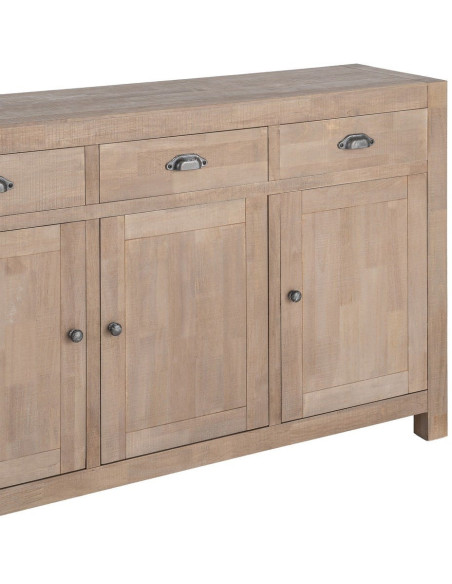 Buffet Maison de campagne chic Bas 3 portes 3 tiroirs 140 cm Bois de pin Naturel Cottage