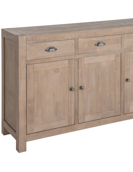 Buffet Maison de campagne chic Bas 3 portes 3 tiroirs 140 cm Bois de pin Naturel Cottage