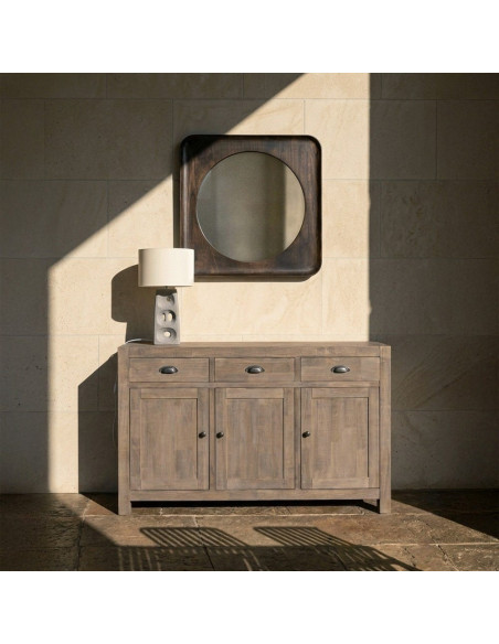 Buffet Maison de campagne chic Bas 3 portes 3 tiroirs 140 cm Bois de pin Naturel Cottage