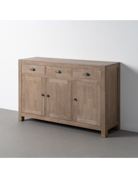 Buffet Maison de campagne chic Bas 3 portes 3 tiroirs 140 cm Bois de pin Naturel Cottage