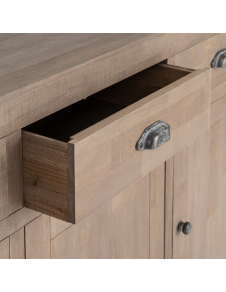 Buffet Maison de campagne chic Bas 3 portes 3 tiroirs 140 cm Bois de pin Naturel Cottage