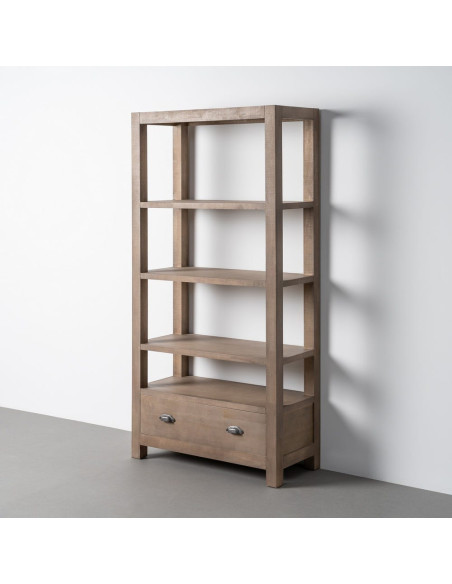 Étagère Bibliothèque Maison de campagne chic 1 tiroir 5 niveaux Bois de pin Naturel Cottage