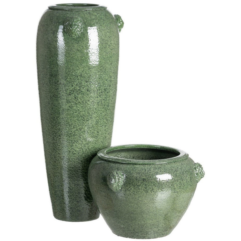 Grand Vase XXl moderne chic Lion Amphore H 80 cm Céramique Vert Léonno 