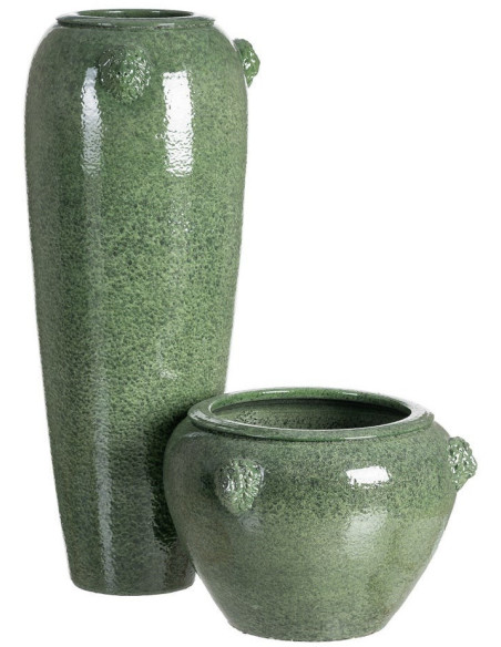 Grand Vase XXl moderne chic Lion Amphore H 80 cm Céramique Vert Léonno 