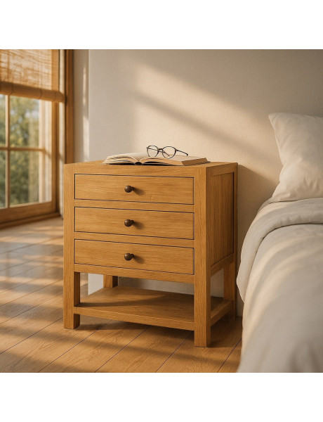 MESITA NATURAL MADERA MINDI DORMITORIO 60 X 35 X 65 CM 