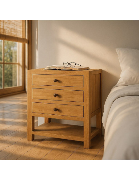 MESITA NATURAL MADERA MINDI DORMITORIO 60 X 35 X 65 CM 