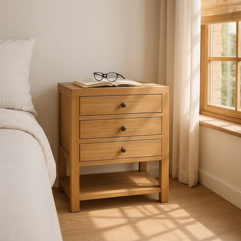MESITA NATURAL MADERA MINDI DORMITORIO 60 X 35 X 65 CM 