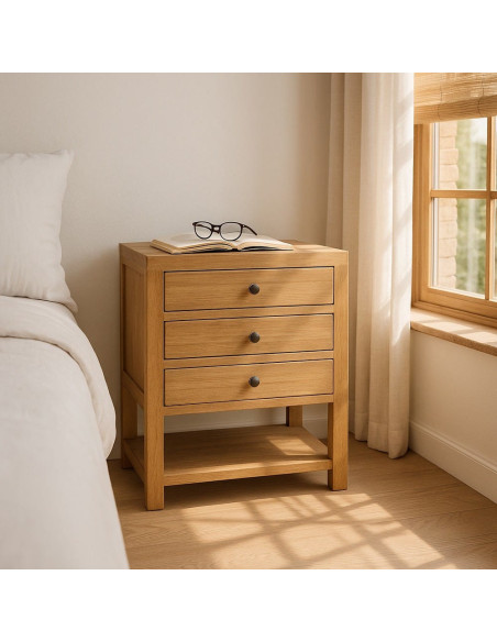 MESITA NATURAL MADERA MINDI DORMITORIO 60 X 35 X 65 CM 