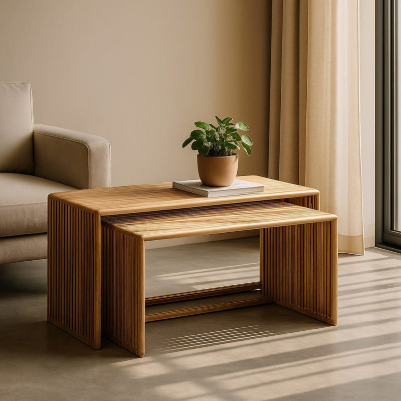 S/2 MESA CENTRO NATURAL MADERA DE TECA 85 X 35 X 41 CM 