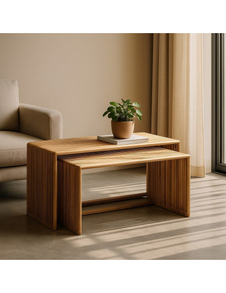S/2 MESA CENTRO NATURAL MADERA DE TECA 85 X 35 X 41 CM 