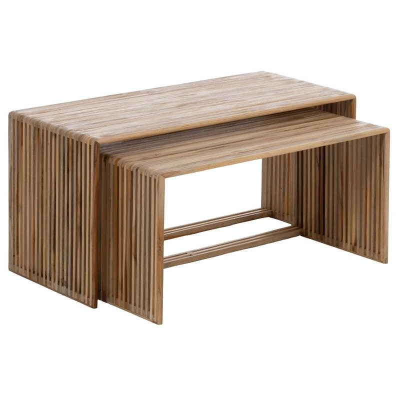 S/2 MESA CENTRO NATURAL MADERA DE TECA 85 X 35 X 41 CM
