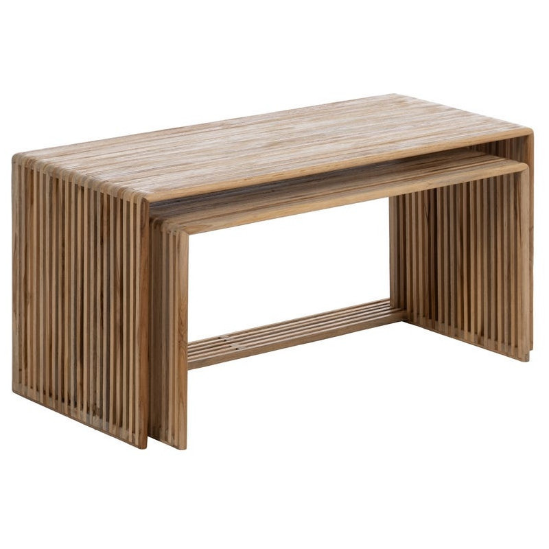 S/2 MESA CENTRO NATURAL MADERA DE TECA 85 X 35 X 41 CM 