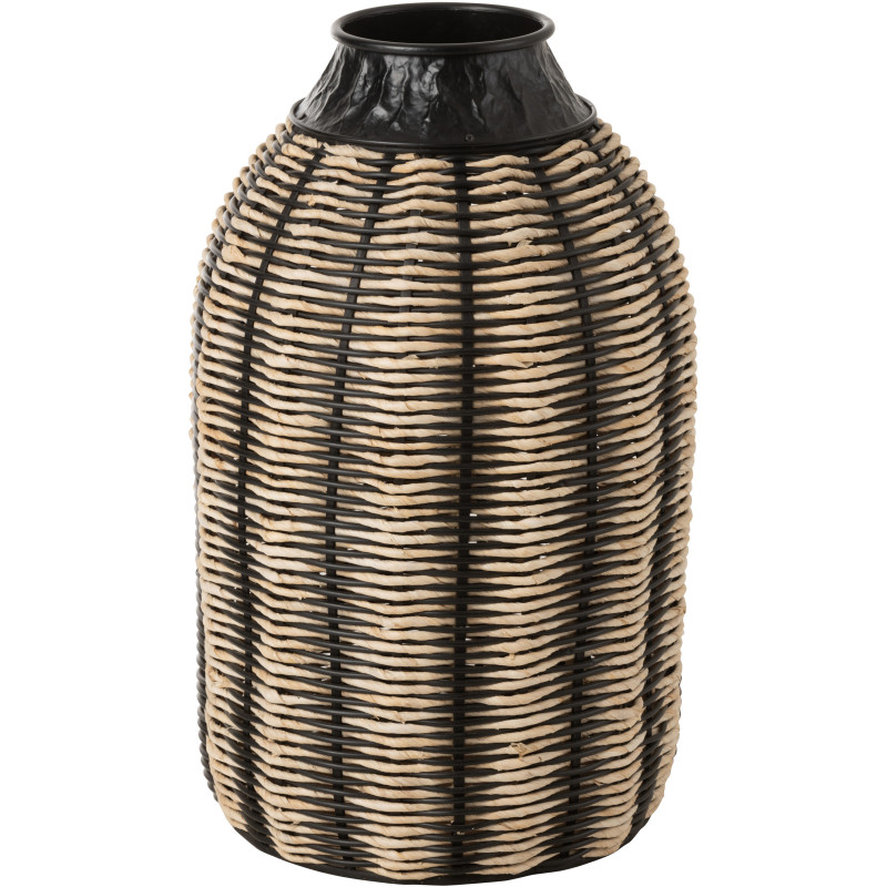 Vase Ovale XL Makijo Hauteur 55 cm en Corde Noir Rotin Naturel - 1