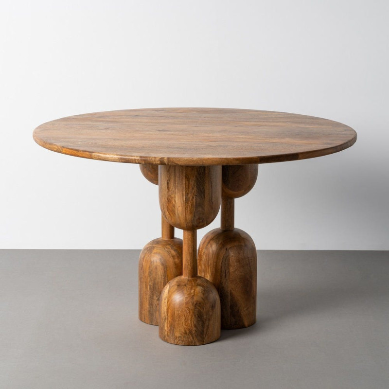 Table à manger style design sculptural Ronde 4 personnes 120 cm Bois de manguier Naturel Totemia 