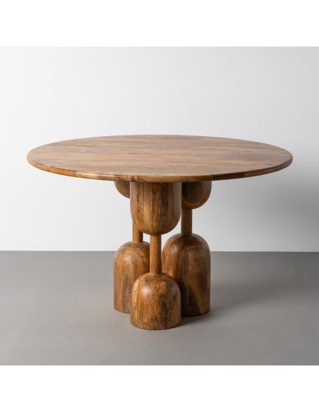 Table à manger style design sculptural Ronde 4 personnes 120 cm Bois de manguier Naturel Totemia 