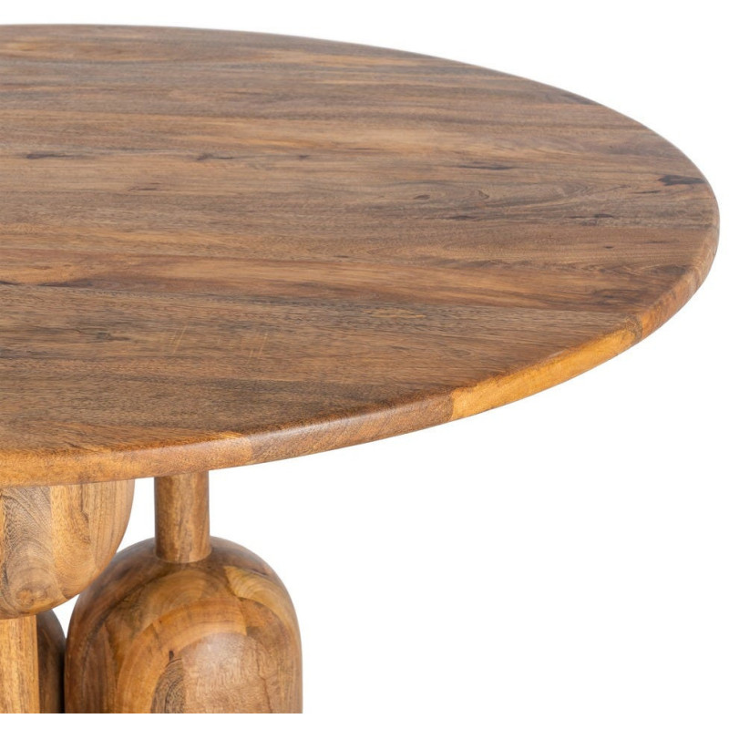 Table à manger style design sculptural Ronde 4 personnes 120 cm Bois de manguier Naturel Totemia 