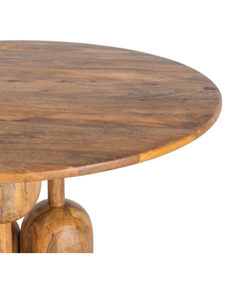 Table à manger style design sculptural Ronde 4 personnes 120 cm Bois de manguier Naturel Totemia 