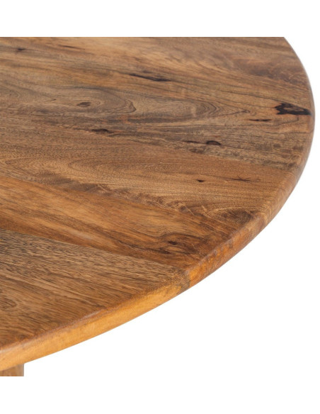 Table à manger style design sculptural Ronde 4 personnes 120 cm Bois de manguier Naturel Totemia 