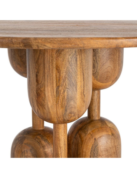 Table à manger style design sculptural Ronde 4 personnes 120 cm Bois de manguier Naturel Totemia 