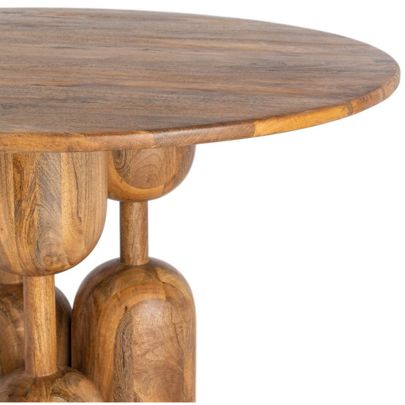 Table à manger style design sculptural Ronde 4 personnes 120 cm Bois de manguier Naturel Totemia 