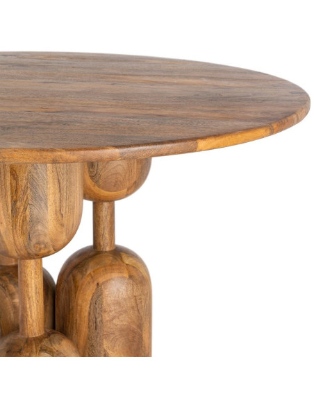 Table à manger style design sculptural Ronde 4 personnes 120 cm Bois de manguier Naturel Totemia 