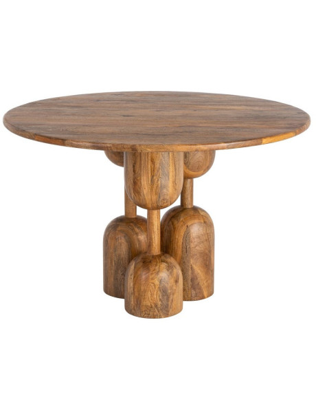 Table à manger style design sculptural Ronde 4 personnes 120 cm Bois de manguier Naturel Totemia