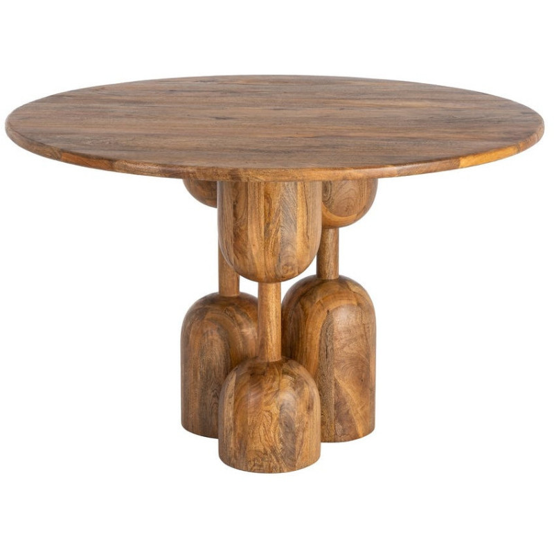 Table à manger style design sculptural Ronde 4 personnes 120 cm Bois de manguier Naturel Totemia