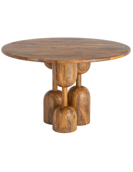 Table à manger style design sculptural Ronde 4 personnes 120 cm Bois de manguier Naturel Totemia