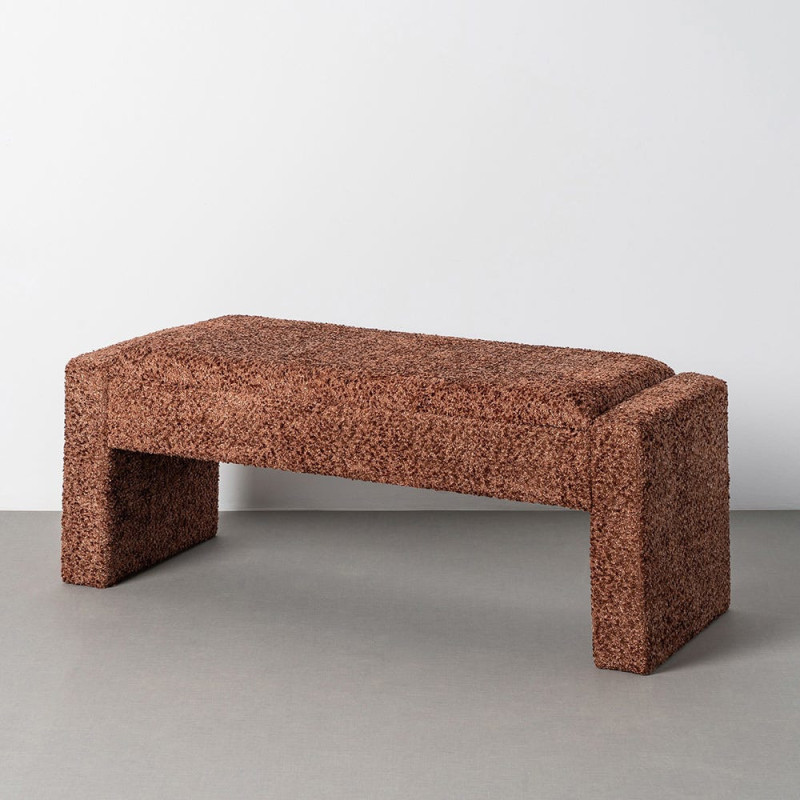 Banquette moderne bouclette coffre de rangement 2 places 117 cm Tissu Terracotta Bouclé Bois MDF Arka 