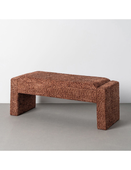 Banquette moderne bouclette coffre de rangement 2 places 117 cm Tissu Terracotta Bouclé Bois MDF Arka 