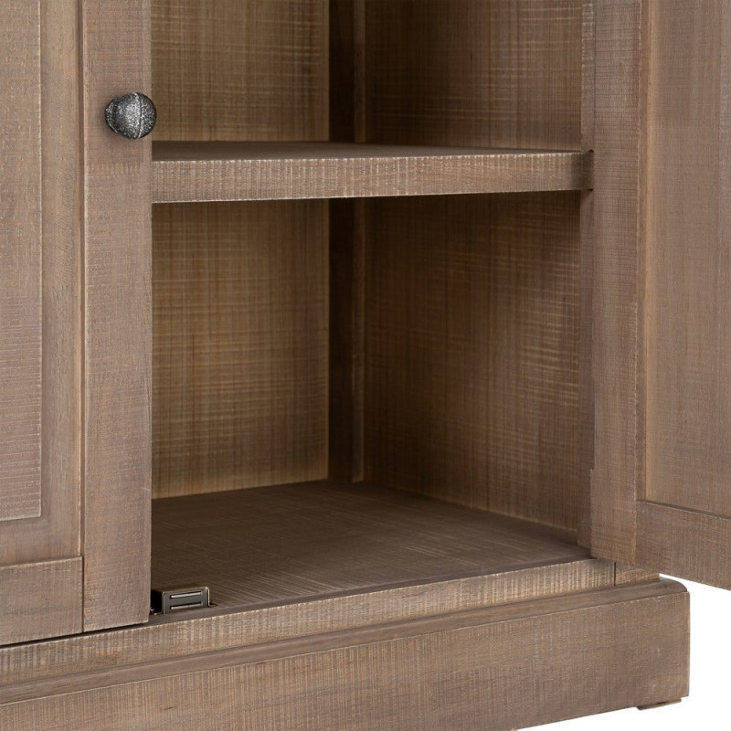 Buffet Vitrine Maison de campagne chic Haut 4 portes 2 tiroirs Bois de pin Naturel Métal Noir Verre Transparent Cottage 